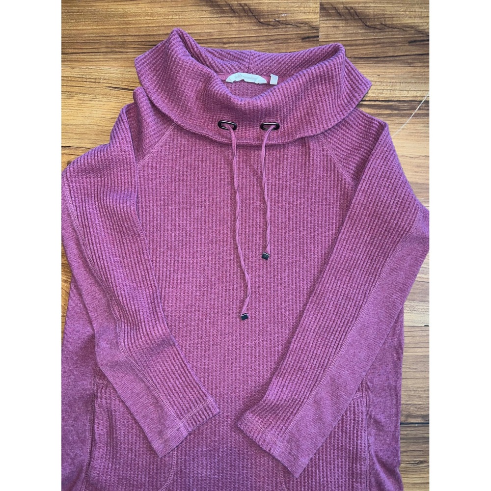 Soft Surroundings Berry Pink/Maroon Waffle Knit Cowl Neck Drawstring Top Large